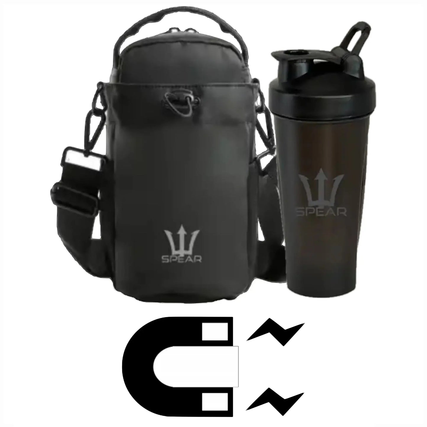 SPEAR Magnetic Gym Bottle Bag with 20 oz Shaker Bottle - Organize Your Fitness Gear Efficiently