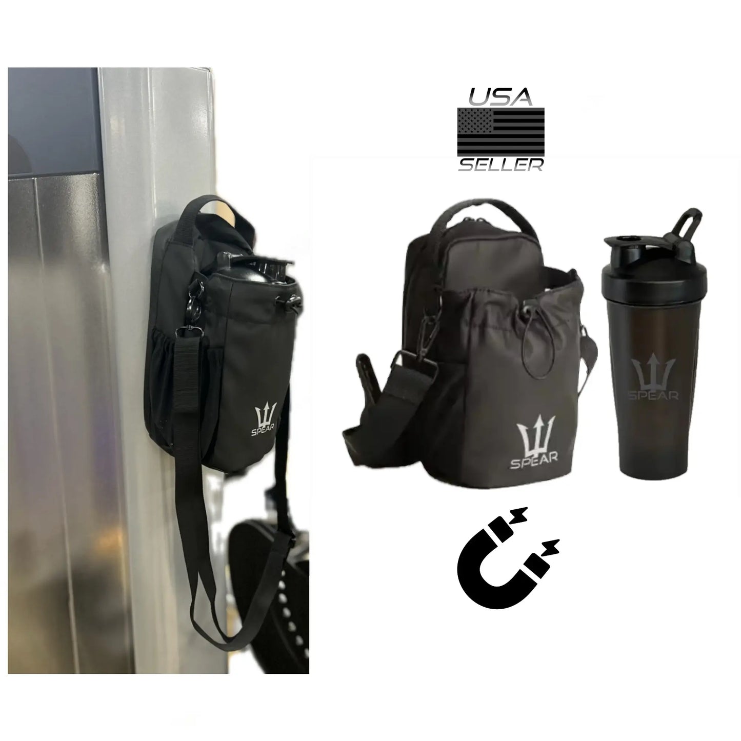 SPEAR Magnetic Gym Bottle Bag with 20 oz Shaker Bottle - Organize Your Fitness Gear Efficiently