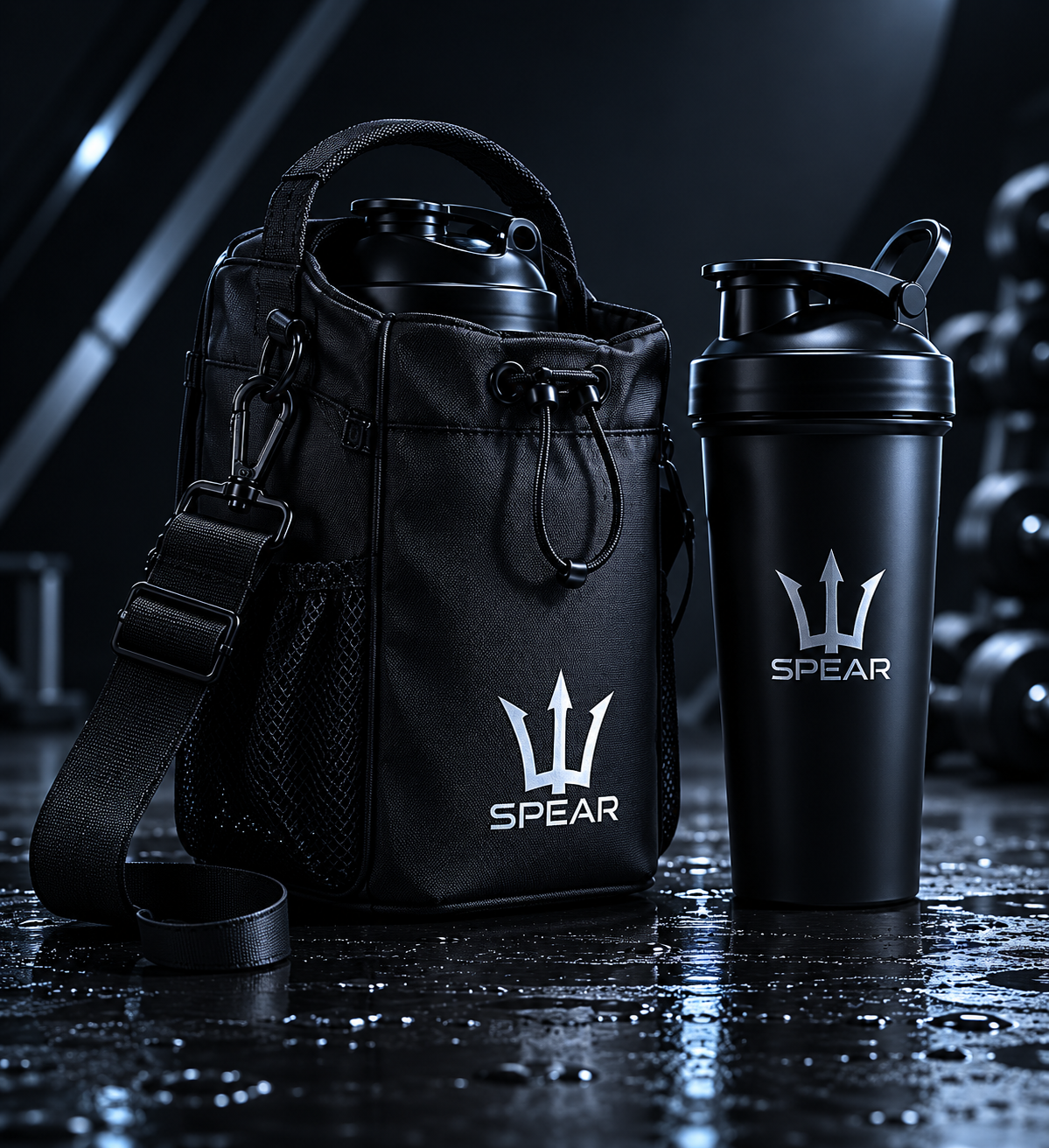 SPEAR Magnetic Gym Bottle Bag with 20 oz Shaker Bottle - Organize Your Fitness Gear Efficiently